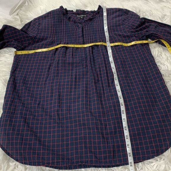 🟢3 items for $20 ——J.CREW Mercantile windowpane pintucked top Women’s size 2 - Picture 7 of 8